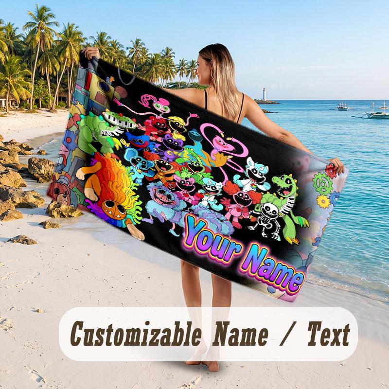 Personalized Beach Towel,Poppy Playtime Custom Printed Name Text, Super Absorbent Towel For Beach Vacation