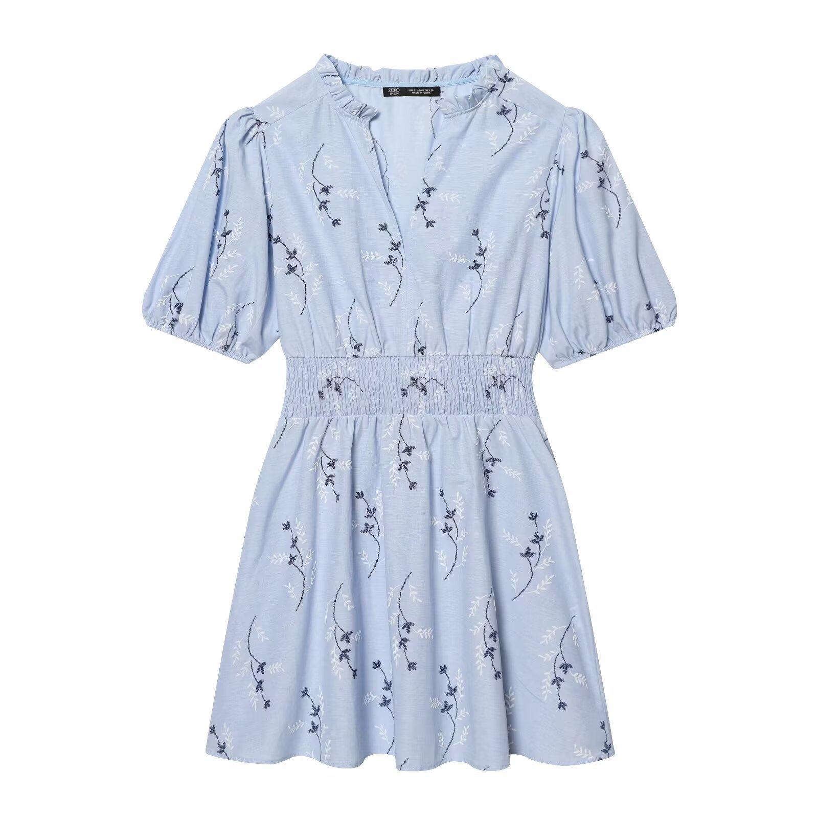 European and American style new women s fashionable and fashionable embossed embroidered printed dress 3564086 XS синий