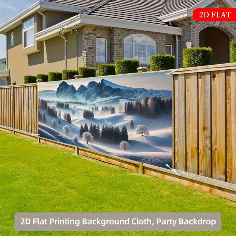 2D Snowy Mountain Garage Door Backdrop, Winter Wonderland Landscape Background Cloth