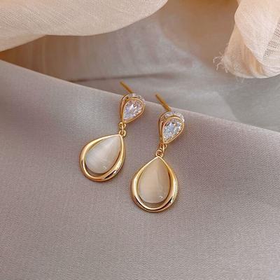 New Vintage Marble Opal Stone Big Stud Earrings Women Fashion Temperament Ear Stud Circle Pearls Stone Jewelry