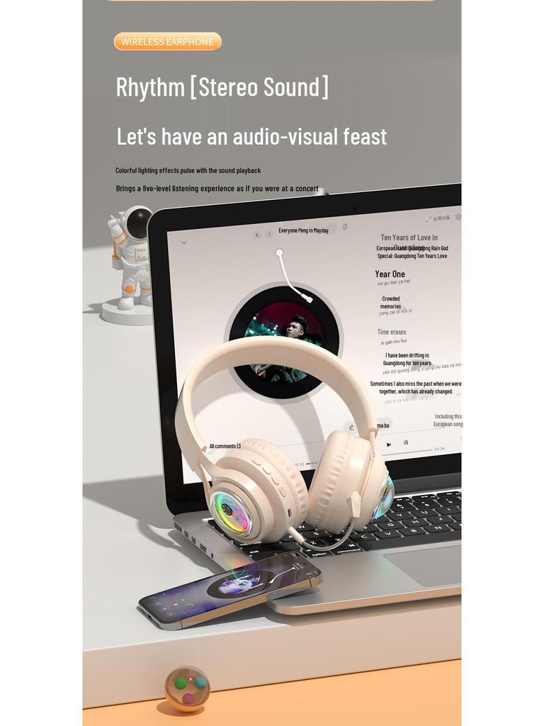 S5(M2) Astronaut Bluetooth Earbuds: Luminous Wireless Gaming Headphones with Heavy Bass
