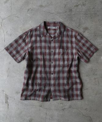 SLOWACID Dust Check Open Collar Short Sleeve Shirt [Vintage Red]