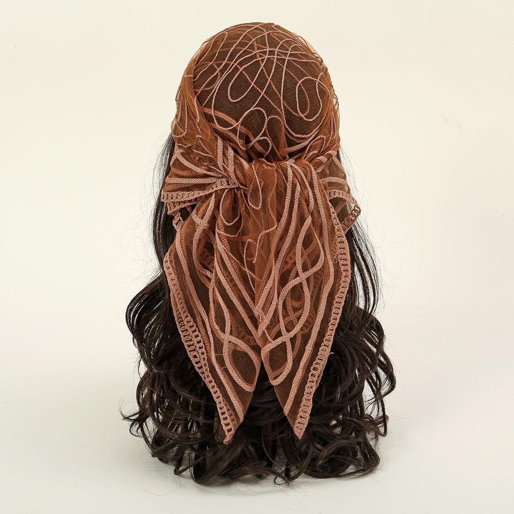 Rhinestone Embroidered Floral Square Lace Scarf For Woman Turban Summer Sun Protection Wraps Ladies Bandana Travel Soft Headband