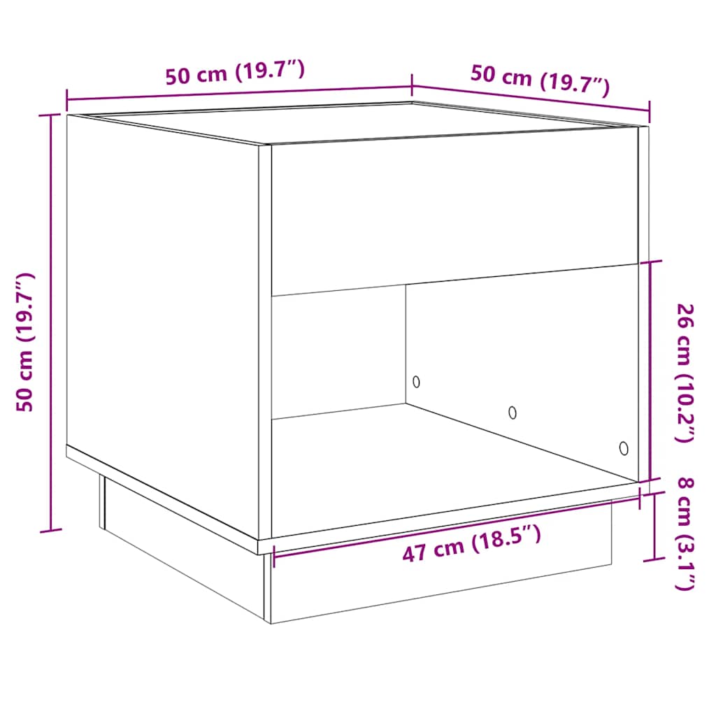 Nightstand with Infinity LED Effect in Sonoma Oak 50 x 50 x 50 cm