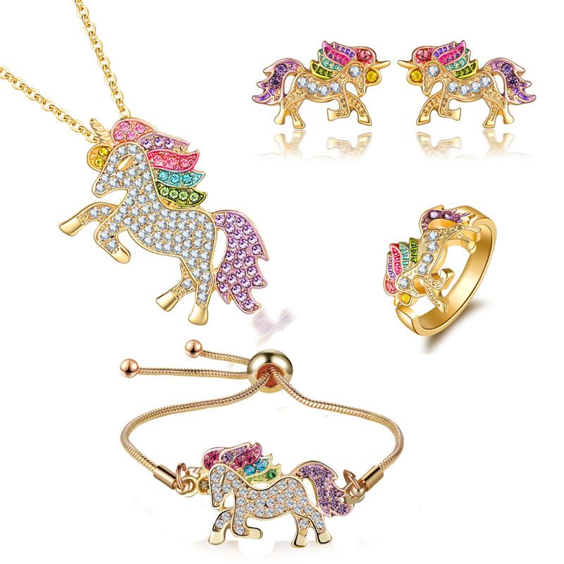 Unicorn Necklace Bracelet Earrings Ring Set Accessory Set