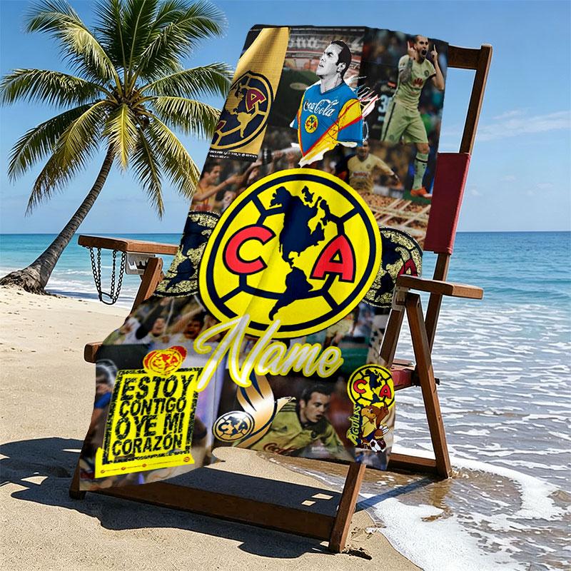 Custom Name Personalized Club America Print Beach Towel, for Trip Camping Beach Party Home Decor, Birthday Gift for Family & Friends