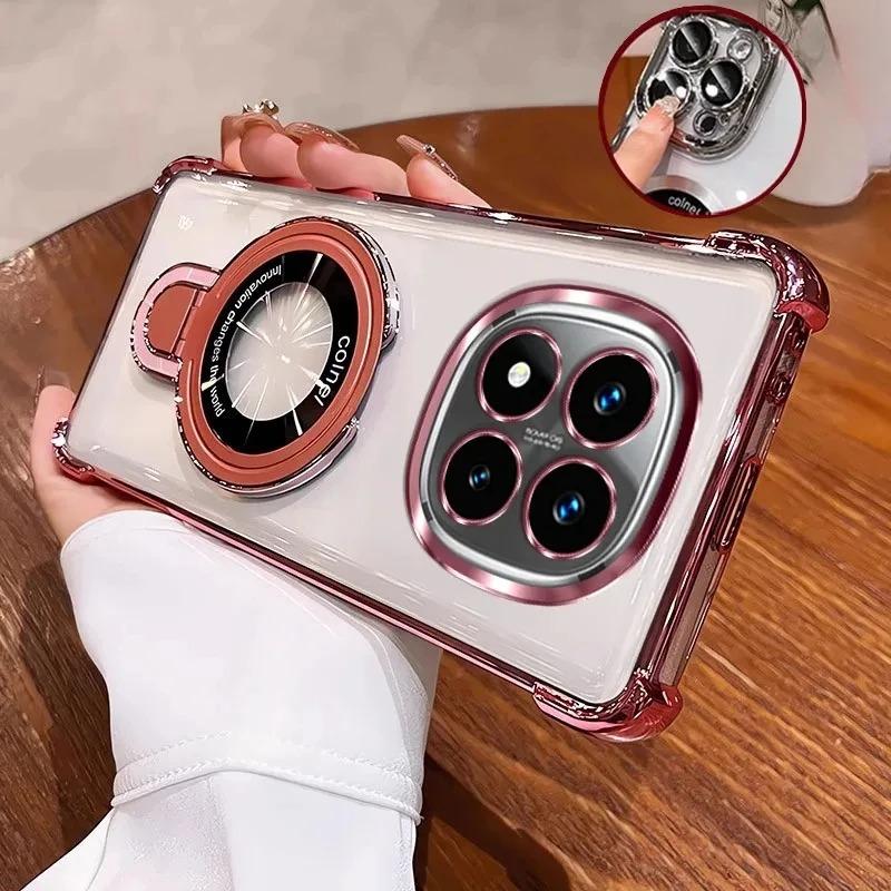 Luxury Glossy Plating Edge Magnetic Bracket Case for Xiaomi 15T 14T 13T Pro Poco F8 F7 X7 Pro Redmi Note 15 14 13 Pro  Shockproof Airbag Protect Cover