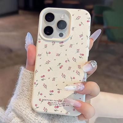 Flower Soft Leather Phone Case For iPhone 13 Case iPhone 16 11 15 14 12 Pro Max 16 Plus Cute Cherry Shockproof Silicone Cover