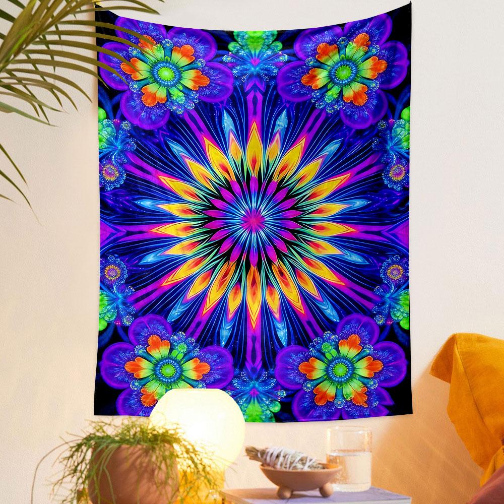 Colorful Mandala with Floral Patterns Patterned tapestry home decor, suitable for bedroom and living room, gift