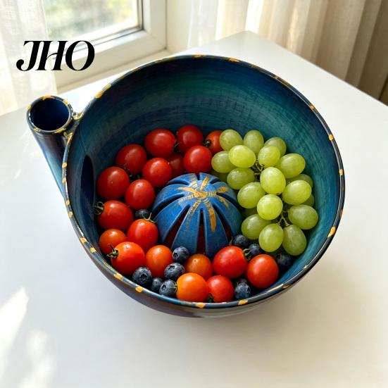 Jam Bowl Ceramic Fruit Cleaner Berry with Drainage Holes Rinse Rinsing Rustic Style Wash Basket for Kitchen Countertop
