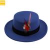Men'S And Women'S Woolen Wool Flat Top Top Top Hat Retro Chicken Feather Jazz Hat Gentleman'S Hat Jdl-008A