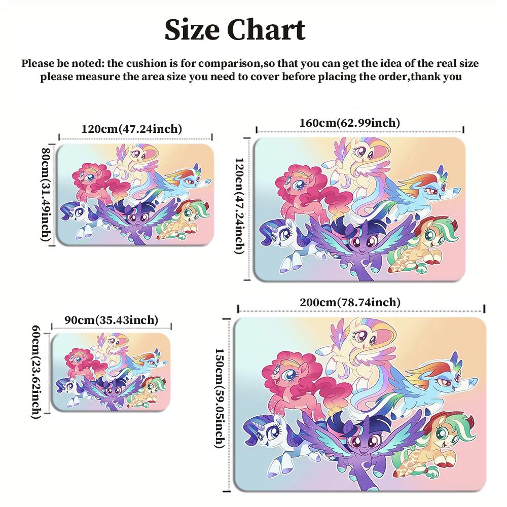 Cute Cartoon Pony Area Rug, Colorful Character Group Theme Non-slip Mat, Decorative Carpet for Kids Girls Bedroom, Washable Gift