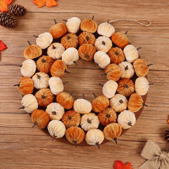 Yousheng Fabric Pumpkin Wreath Fall Thanksgiving Home Decor with Colorful Mini Gourds Seasonal Front Door Hanging Wreath for Autumn Harvest Festival