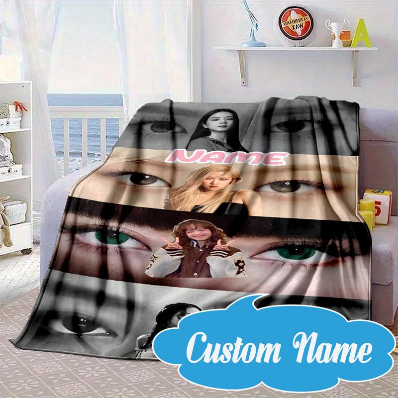 Custom Name Floral Fashion Kpop BP Blanket bed sofa Blanket Flannel Blanket for Camping, Hiking, Picnic Essentials,gift for Fan family