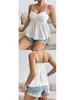 European & American Summer Fashion Chiffon Camisole with Lace Floral Trim