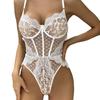 Sexy Lace See-Through Lingerie Bodysuit with Suspender