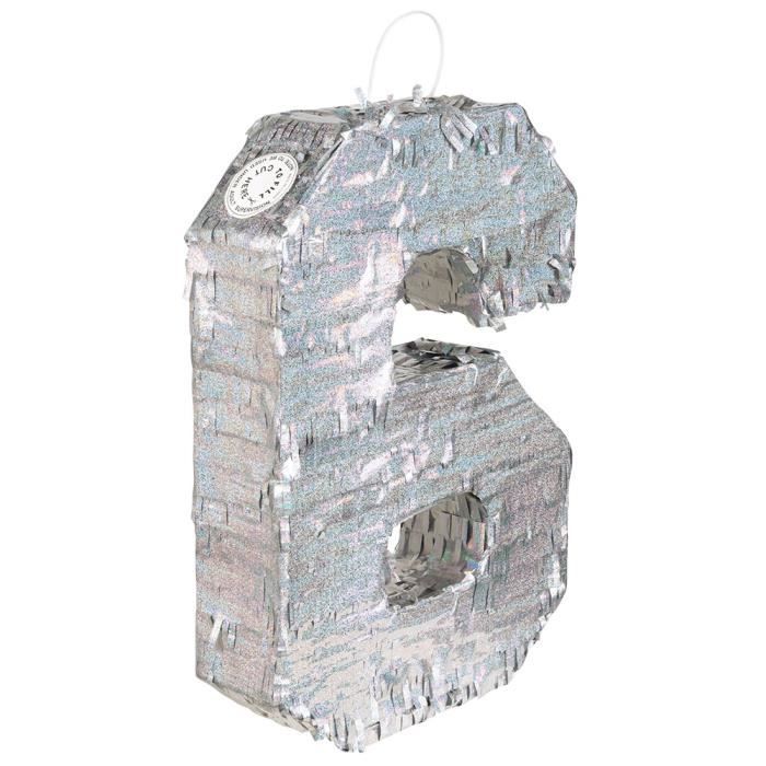 Pinata - BOLAND - Chiffre 6 - Argent Irisé - 40 X 28 X 8 Cm