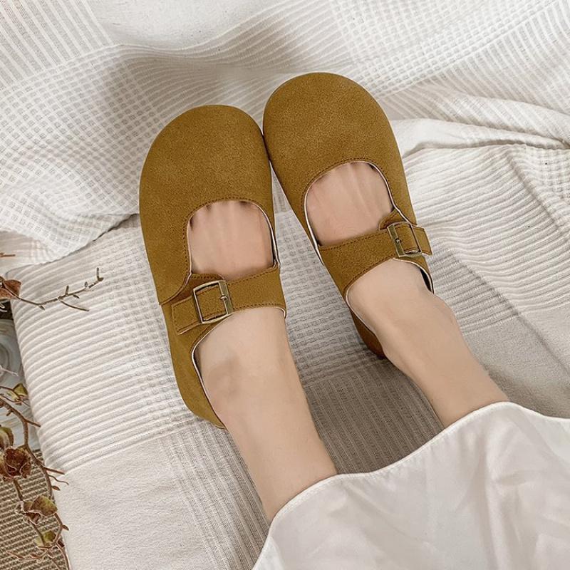 Women's Retro Forest Style Suede Mary Jane Shoes Spring Autumn Soft Sole One-Strap Loafers Single Footwear