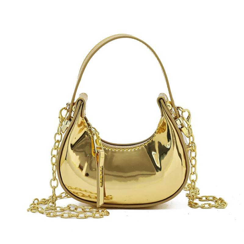 Foreign Trade Bag Women 2025 New Ins Internet Celebrity Mini Moon Bag Fashion Patent Leather Chain Messenger Bag Tide