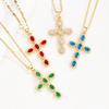 Gold-Plated Multi-Color Zirconia Cross Necklace with Full Diamond Design