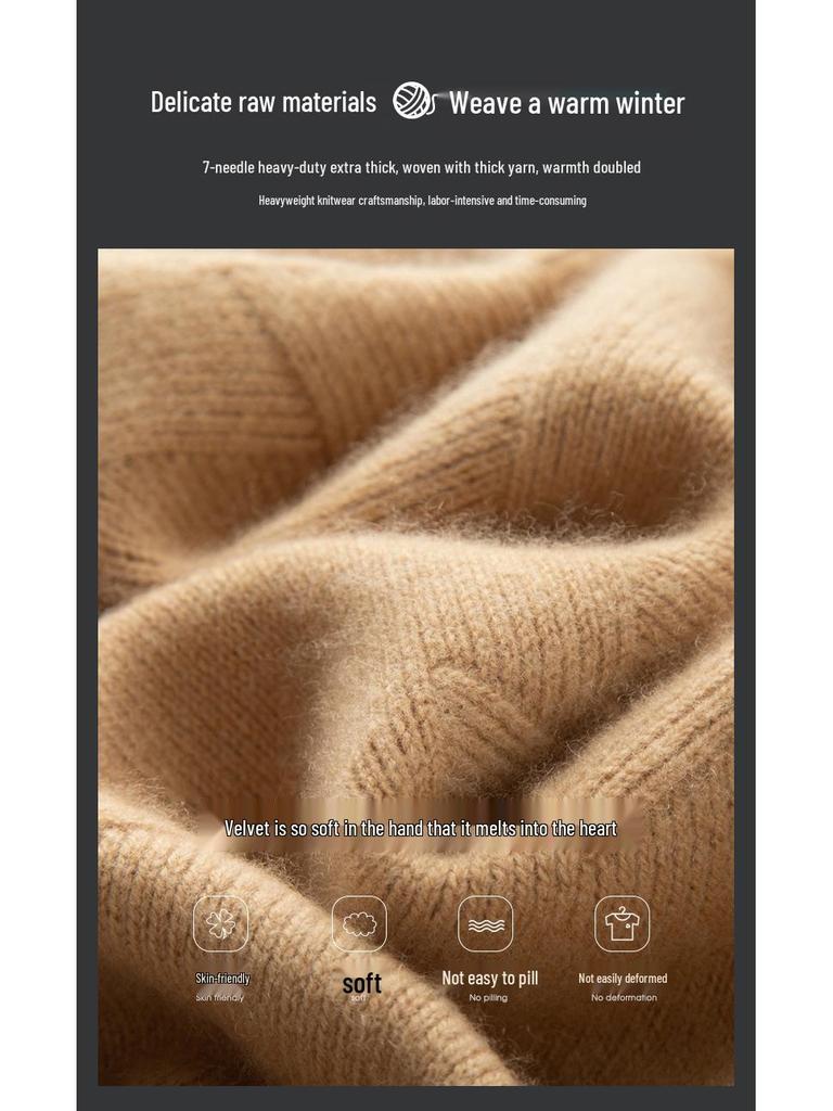 Men's Autumn/Winter Thickened Pure Cashmere Crew Neck Sweater - Business Casual Knit.