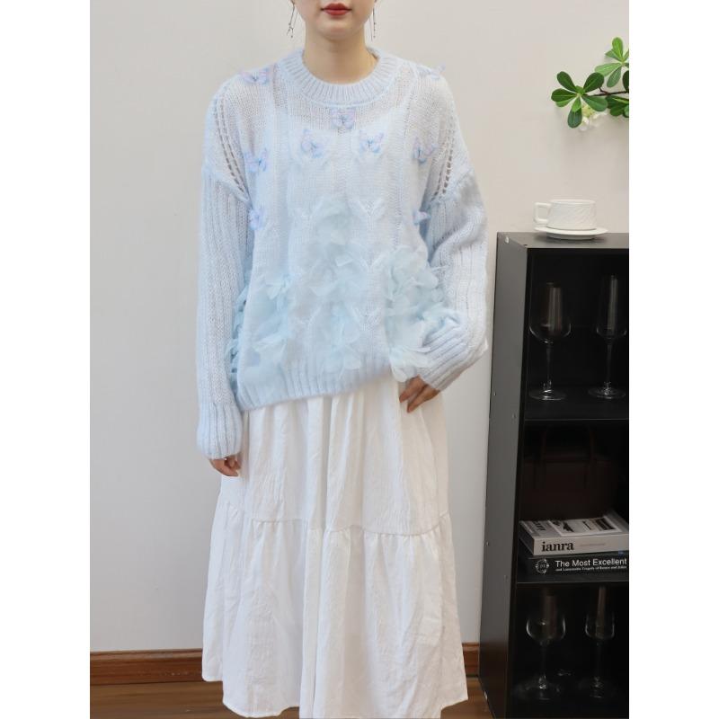 

Осень и зима новый трехмерный дизайн бабочки вязаный свитер топ милый мягкий восковой нежный ветер свитер пуловер женщина one size fits all синий