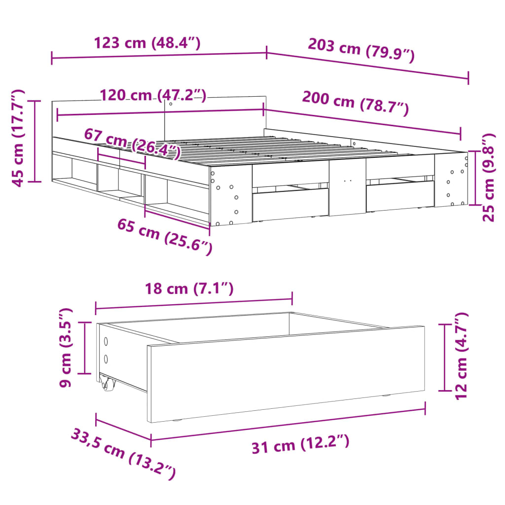 Bed Frame with Drawers Sonoma Oak 120x200cm Engineered Wood
