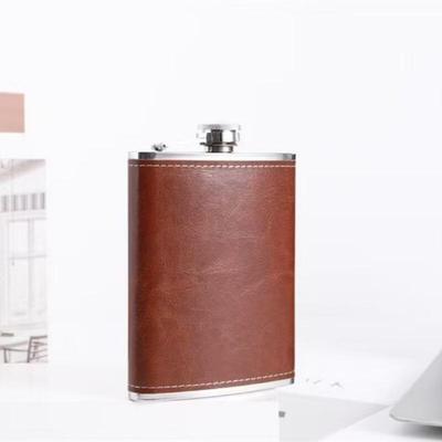 Changqi 8oz Stainless Steel Hip Flask with Brown Leather