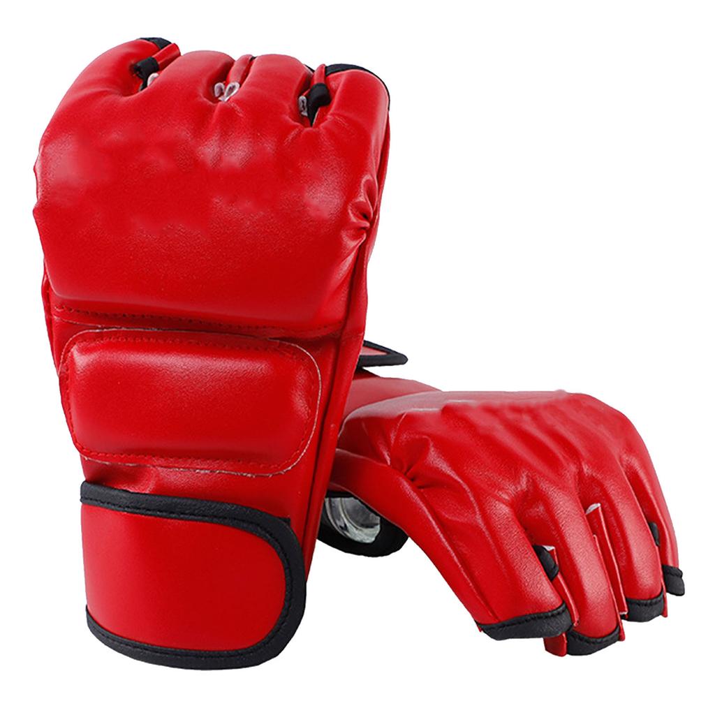 Unisex MMA Gloves Half Finger Boxing Gloves with Open Palms for Combat Fighting Training Red