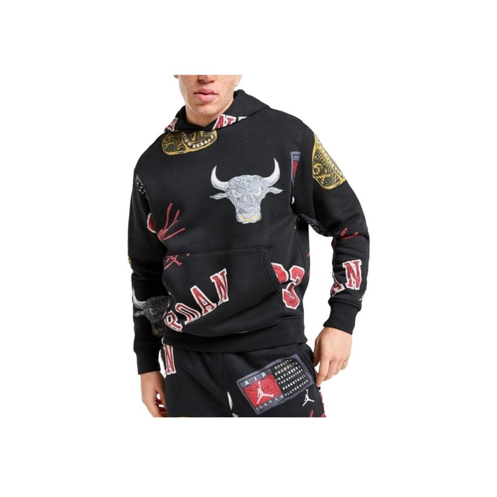 Jordan Brooklyn Fleece mikina s kapucí a celoplošným potiskem Pánská trička Černá FN4545-010