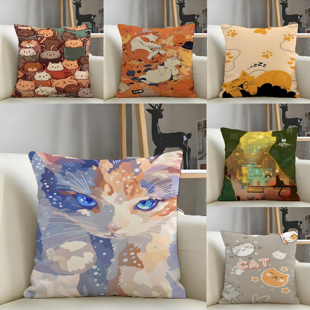 Cute Animal Floral Decorations 1 Pillow Case Natural Linen Pillow Case Double-Sided Decor Sofa Pillowcase Home Decor