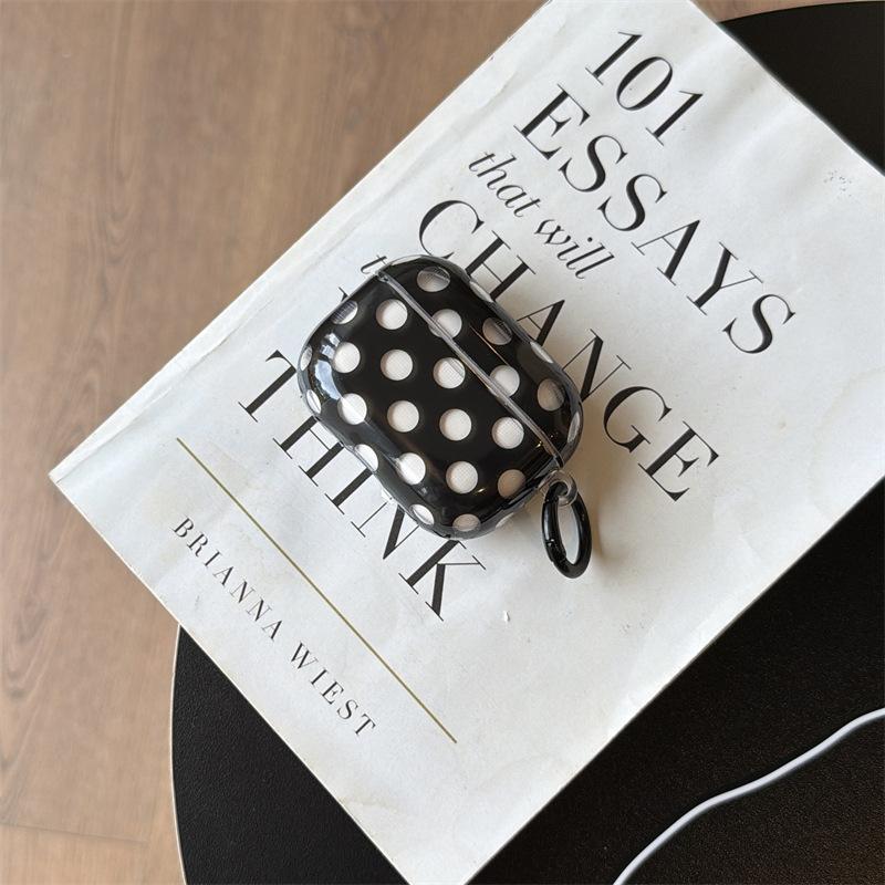 The Color-transparent Black-and-white Polka Dot AirPods Pro1 Earphone Case Is Compatible with Apple 1/1/1/1 Generation Wireless Bluetooth Protective