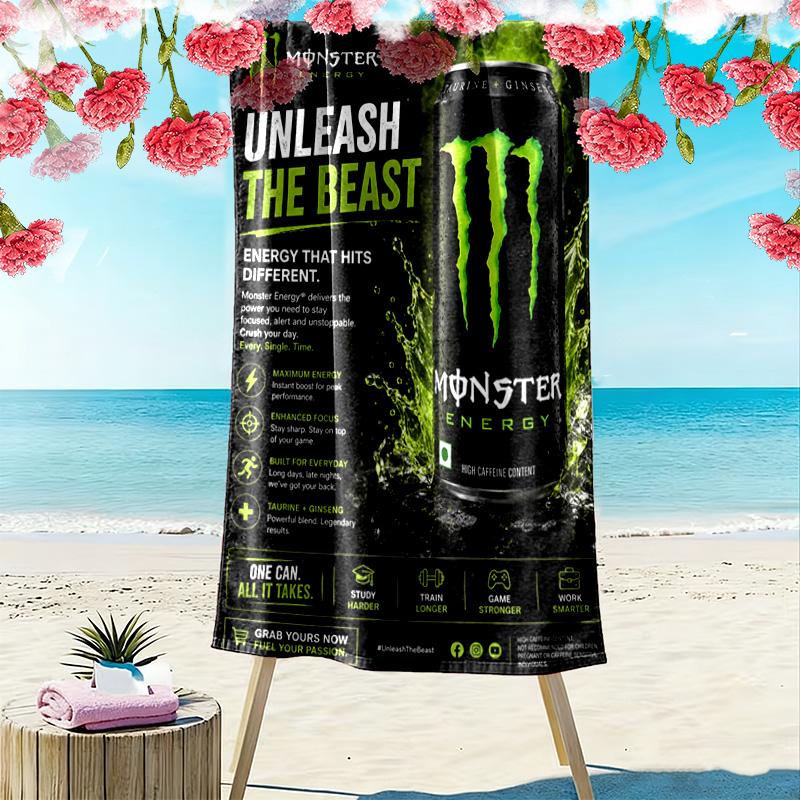 Monster Energy Drink Mega Power Can Beach Towel Beach Towel For Vacation Photos Soft Seaside Swim Quickdrying Swim Towel Beach Towel Printing