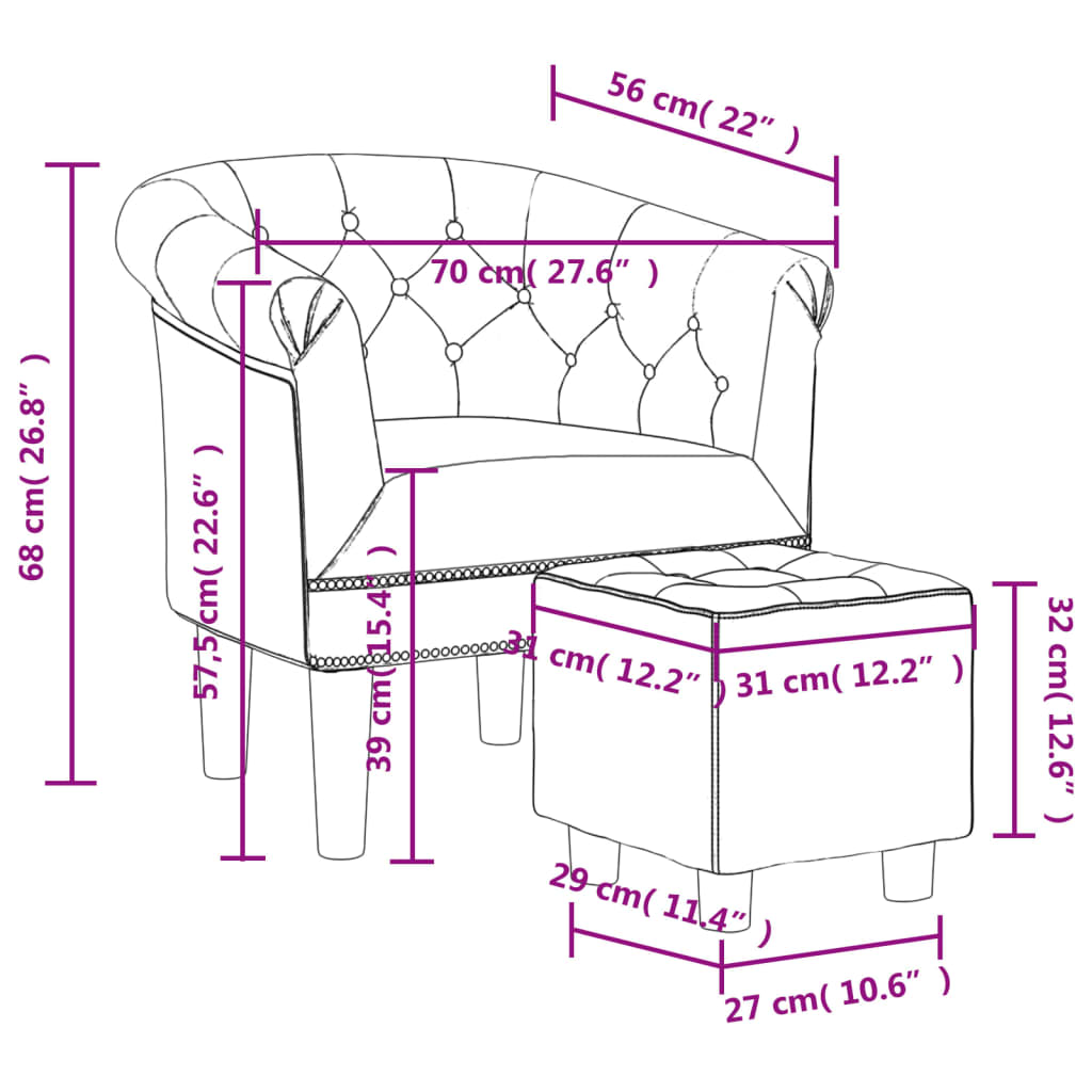 Club Chair with Footstool Silver Faux Leather
