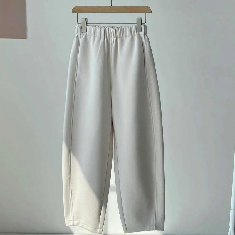 Pants for Women Plus Size Thickened Stretchy Elastic High Waist Long Trousers Solid Colour Fleece Casual Wide Leg Pants