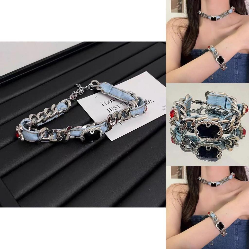 Trendy Y2k Ruby Element Necklace For Women Geometric Chain Summer Fashion