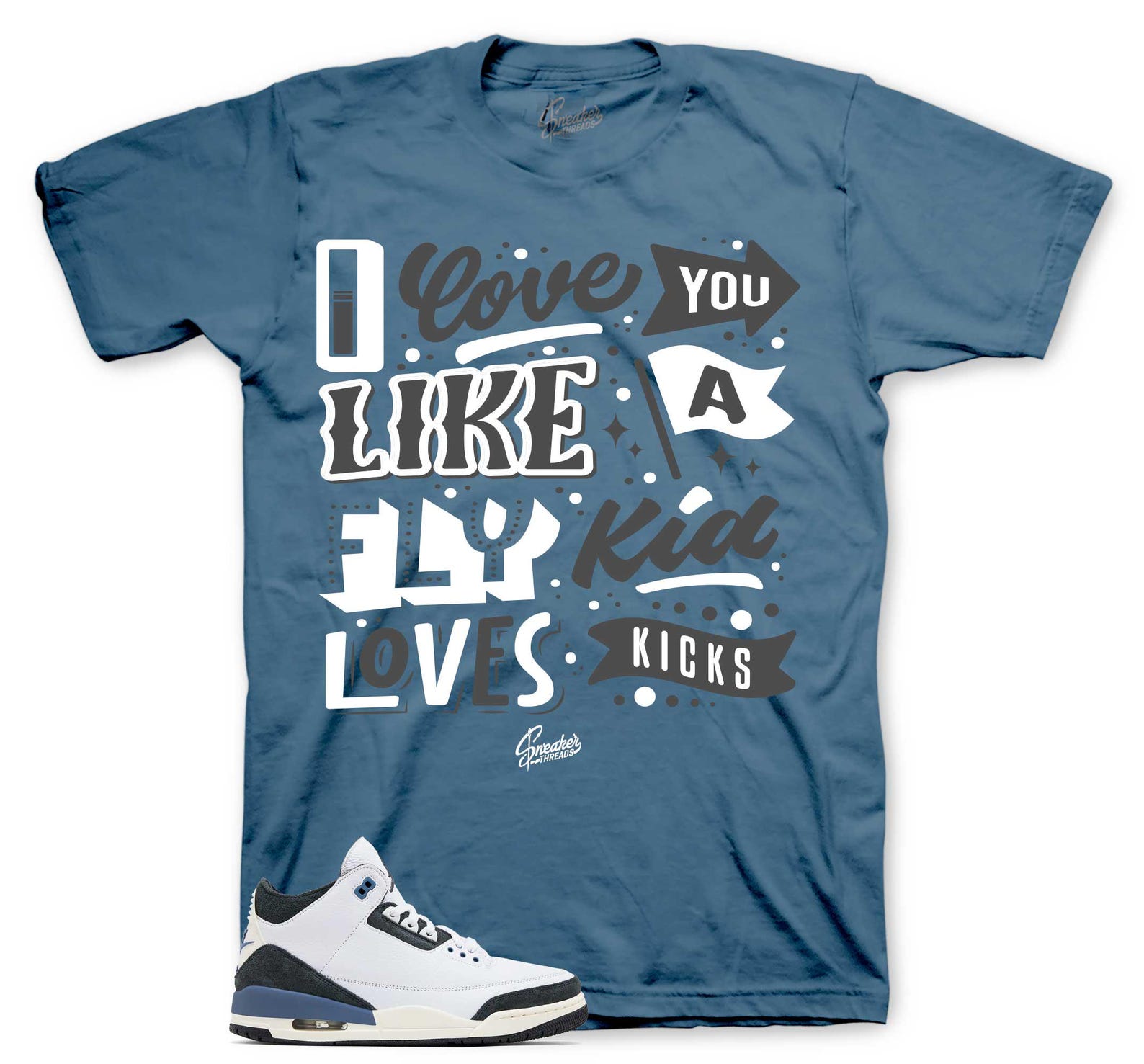 Retro 3 Diffused Blue For The Love Graphic T-Shirt AJ3 - Love kicks Sneaker Tees XL