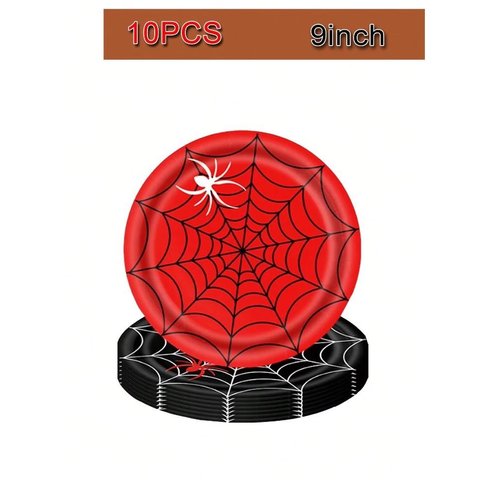 Birthday Party Disposable Tableware Set - Spider Web Theme Paper Plates Napkins Cups Tablecloth for Celebrations