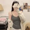 #Early autumn new sexy polished V-neck lace splicing thermal sling vest slim and thin women's top