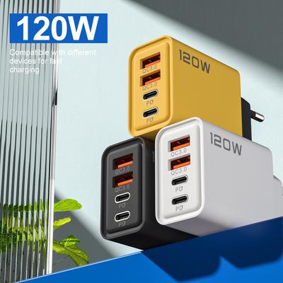 120W 4 Ports Charger USB C PD Quick Charge 3.0 Type C USB Phone Chargers Fast Charging Adapter For iPhone Samsung Xiaomi Huawei