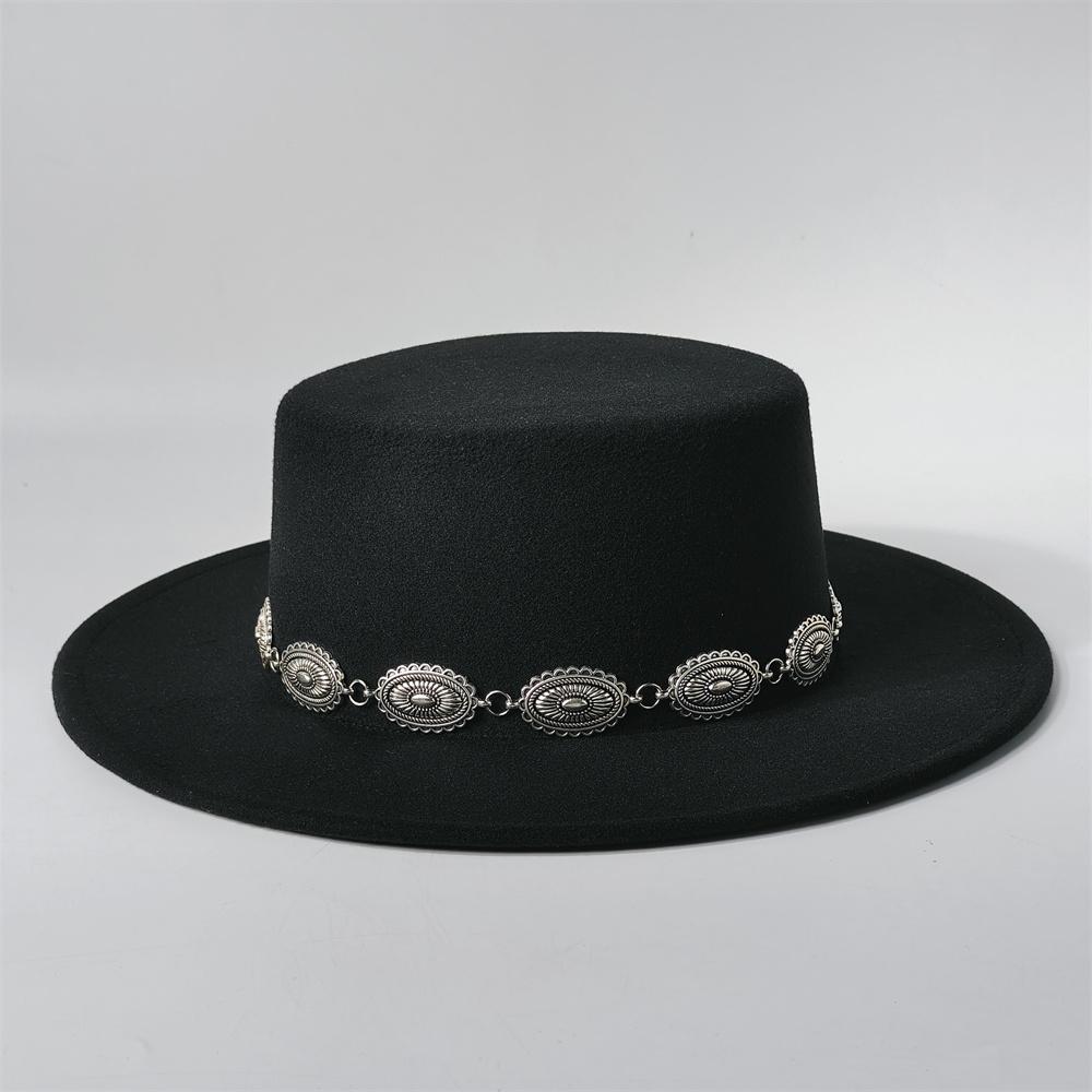 Unisex Klassische Filz Kirchenhüte Britischer Stil Breiter Rand Oberer Fedora Hut Hochzeits Verkleidung Breiter Rand Flacher Oberteil