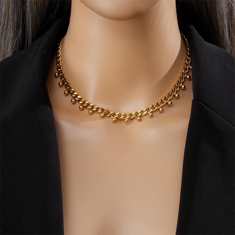 DIEYURO 316L Stainless Steel Gold Beads Thick Chain Necklace Bracelet For Women Girl New Trend Non-fading Jewelry Set