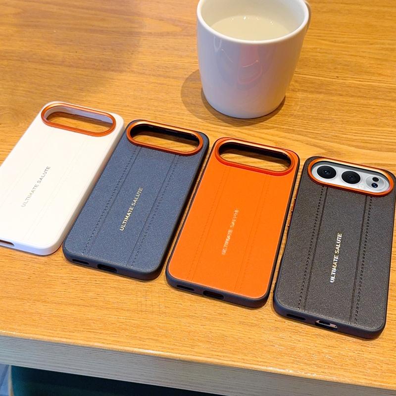 Étui de Conception en Cuir Texture Croisée de Luxe Pour Honor 500 et Honor 500 Pro Fin Anneau de Caméra Orange Housse antichoc