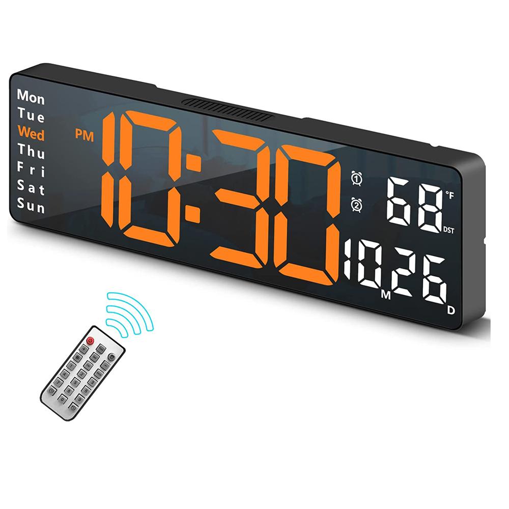 Digital Wall Clock 16inch Large Alarm Clock Remote Control Date Week Temperature Clock Dual Alarms LED Display