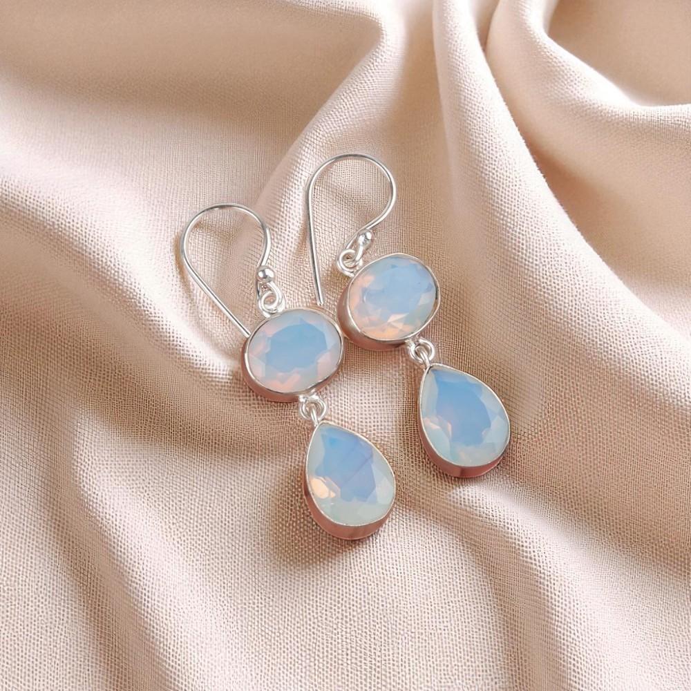 

Натуральный молочный опал драгоценный камень 925 стерлинговое серебро ювелирные изделия ручной работы серьги 1,88 EE-73-26