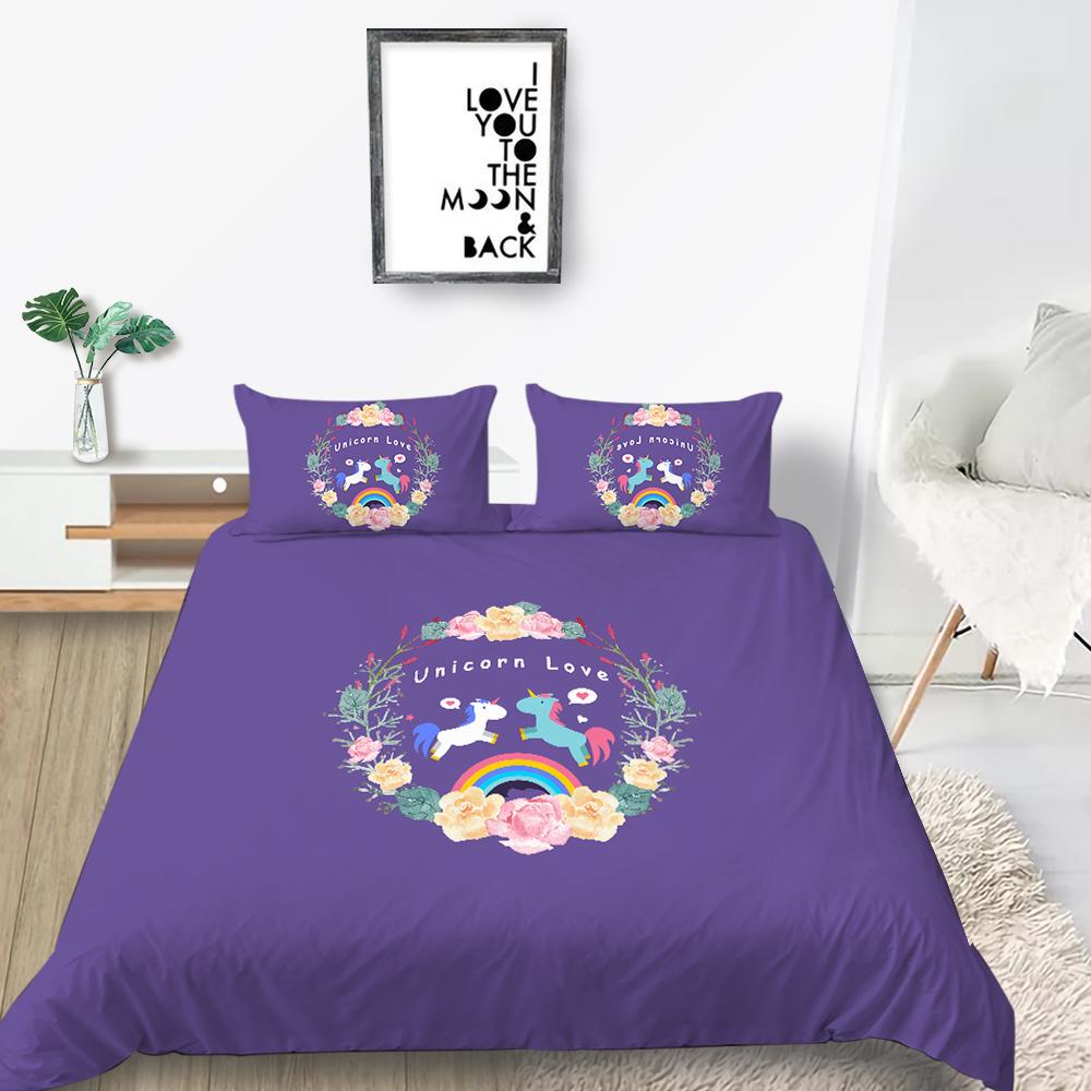 Lovely Duvet Cover Set Unicorn Bedding Set Cover Unicorn Print Home Bed Clothes Girl Single Double Size Bed Cover Soft Pillowcase