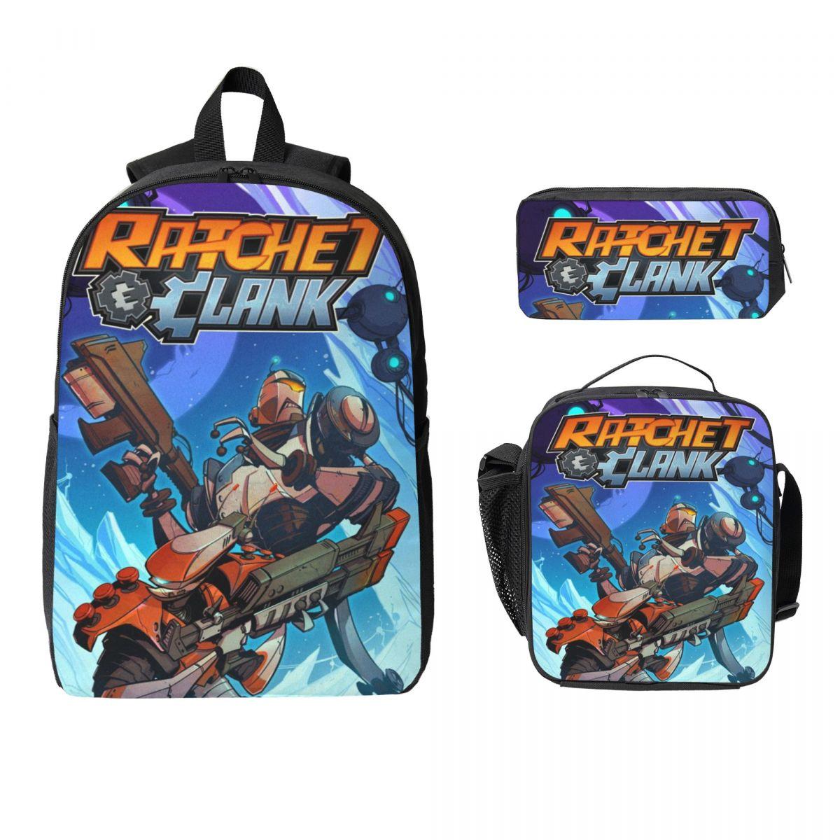 Ratchets And Clanks Cadeau Pour Fans De Jeux Sac à Dos Enfant Boîte à Lunch Trousse à Crayons Pour Garçons Filles Sacs à Dos Sac d'école Sac à Dos Ensemble blue