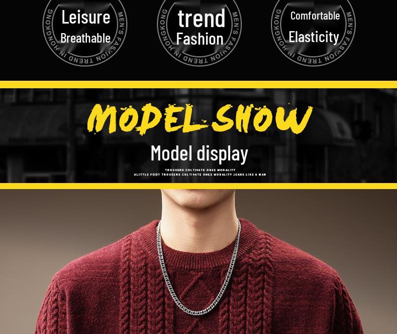 Luxury Cable Knit Round Neck Pullover for Men - Trendy Autumn/Winter Loose Fit Sweater