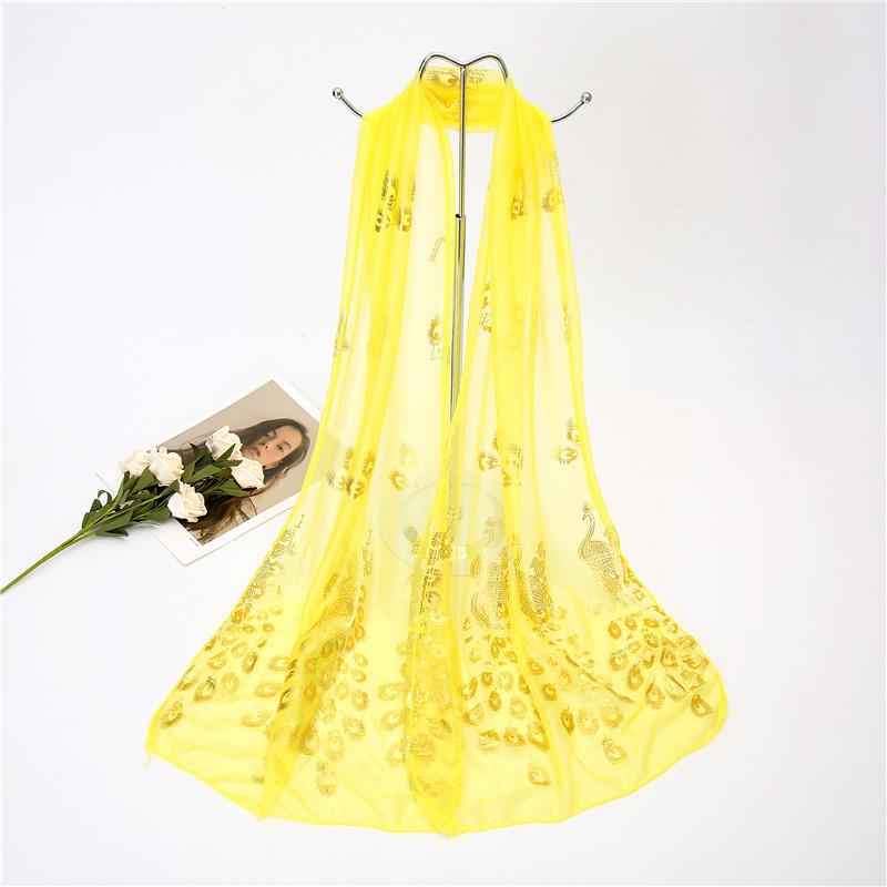 

WTEMPO Женский многоцветный павлиний цветок длинный шарф-обертка шифоновый платок жёлтый