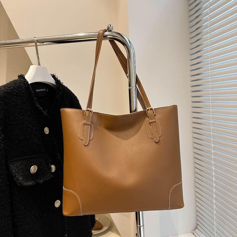 Chic Large Capacity Tote Bag With French Style In Black Khaki And Brown Colors For Trendy Women